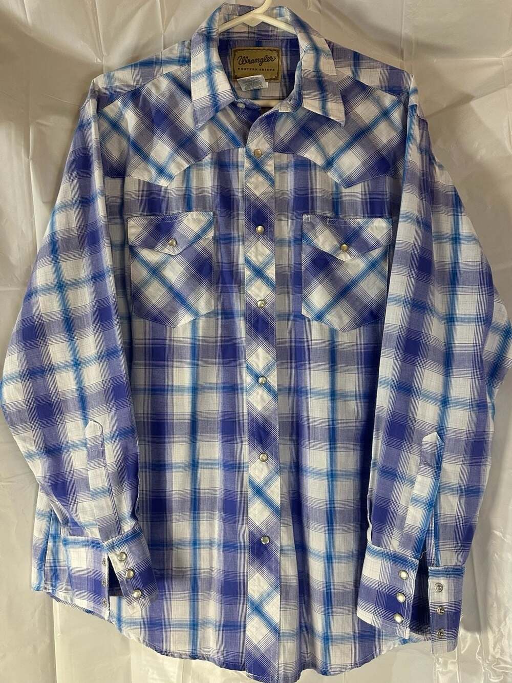 Wrangler Western Shirt Men's Long Sleeve Blue Plaid Pearl Snap
